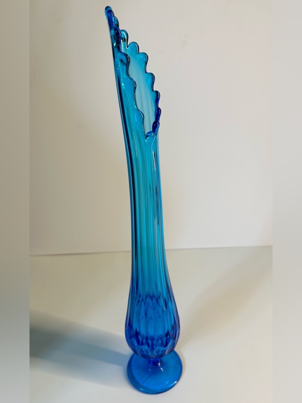 Fenton Thumbprint Colonial Blue Swung Vase 18.5” - Picture 3 of 7